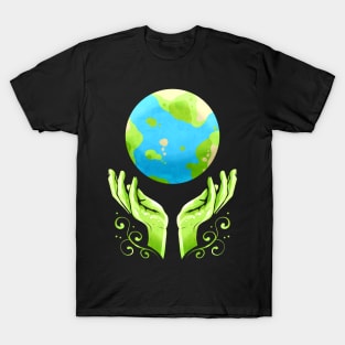 Two Hands Holding The Earth For Earth Day T-Shirt